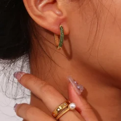 18K V-shape Zircon Huggie Earrings
