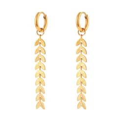 18K Wheat Leaf Chain Dangle Earrings