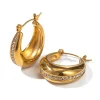 Lined Hoops in 18K Gold-Plating with Cubic Zirconia