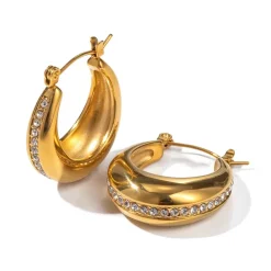 Lined Hoops in 18K Gold-Plating with Cubic Zirconia