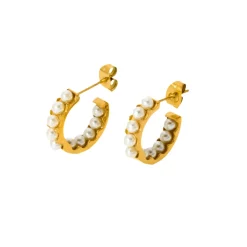 Lined Hoops in 18K Gold-Plating with Pearl or Cubic Zirconia