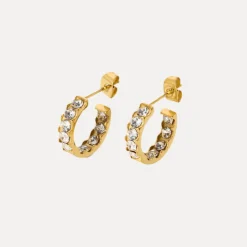Lined Hoops in 18K Gold-Plating with Pearl or Cubic Zirconia