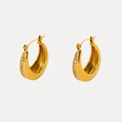 Lined Hoops in 18K Gold-Plating with Cubic Zirconia