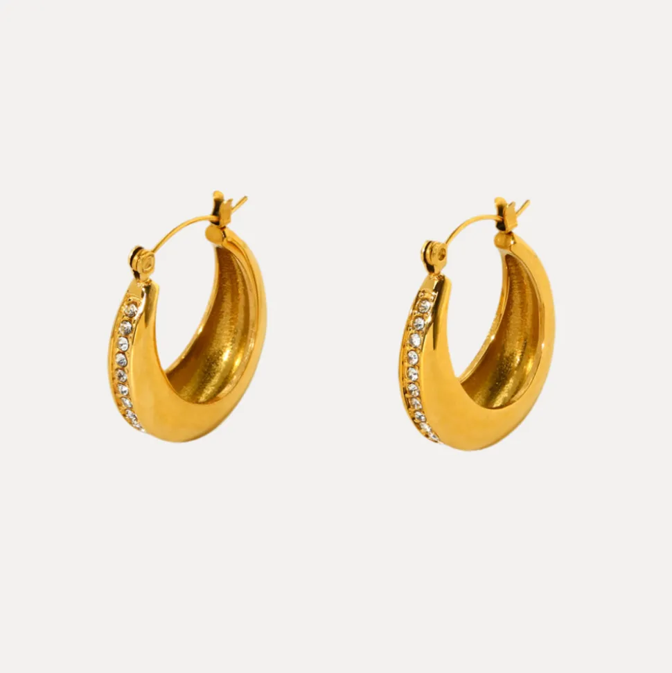 Lined Hoops in 18K Gold-Plating with Cubic Zirconia