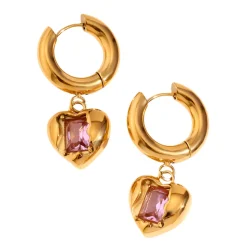 Love Heart Pendant Drops in 18K Gold-Plating with Cubic Zirconia