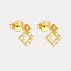 Pave Diamond Vermeil Studs in 18K Gold-Plating with Cubic Zirconia