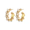 Pearl & Zircon Hoops in 18K Gold-Plating