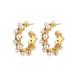 Pearl & Zircon Hoops in 18K Gold-Plating