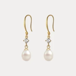 Pearl Ball Vermeil Drops in 18K Gold-Plating with Cubic Zirconia