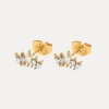 Rhombic Leaf Studs in 18K Gold-Plating with Cubic Zirconia