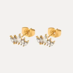 Rhombic Leaf Studs in 18K Gold-Plating with Cubic Zirconia