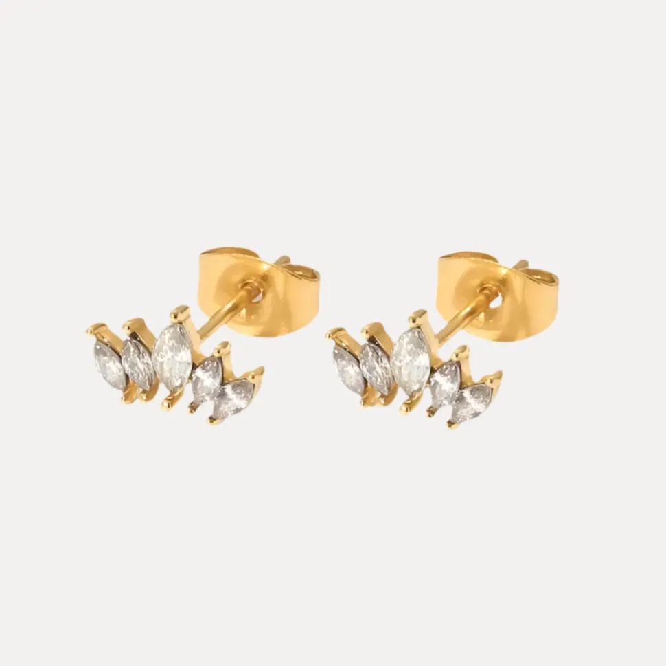 Rhombic Leaf Studs in 18K Gold-Plating with Cubic Zirconia