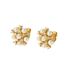 Romantic Flower Pearl Studs in 18K Gold-Plating