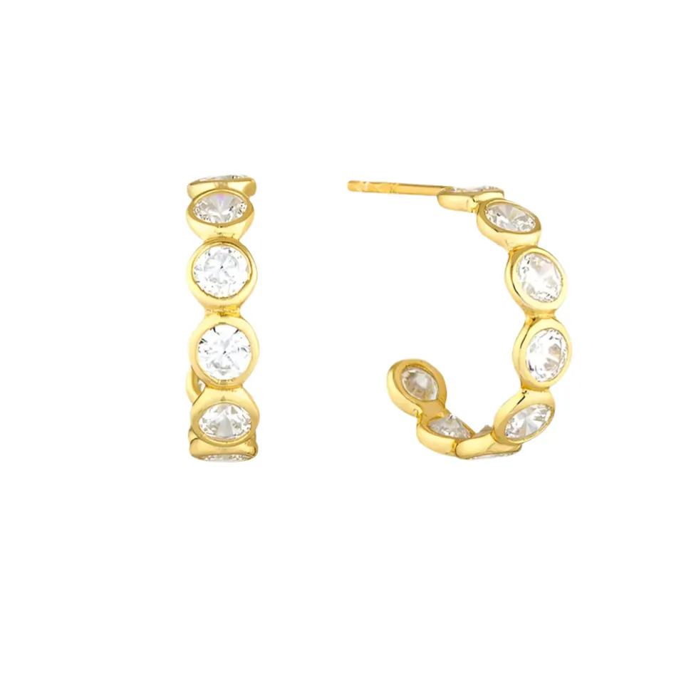 Round Baguette Hoops in 16K Gold-Filled