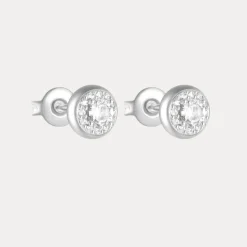 Round Pave Studs in 18K Gold-Plating or Silver with Cubic Zirconia