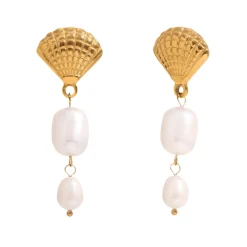 Shell Double Fresh Water Pearl Drops in 18K Gold-Plating