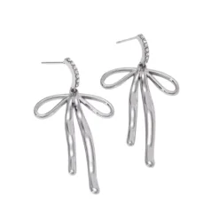Silver Bow Drop Statement Earrings