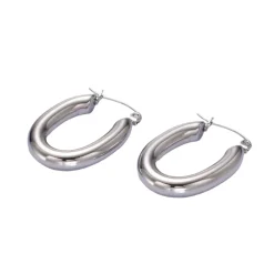 Silver Chunky Oblong Medium Hoops