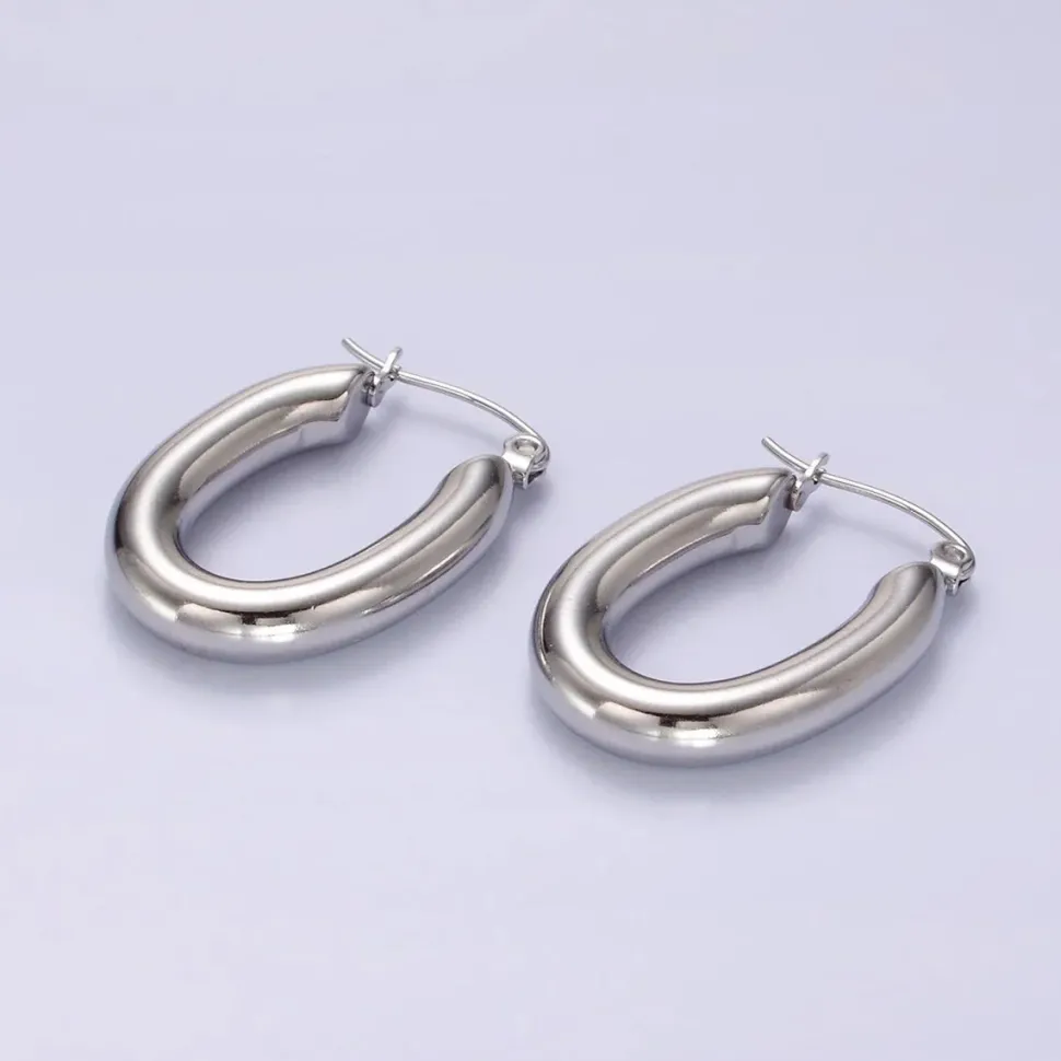 Silver Chunky Oblong Medium Hoops