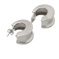 Silver Concave Geometric Wide Medium Hoops