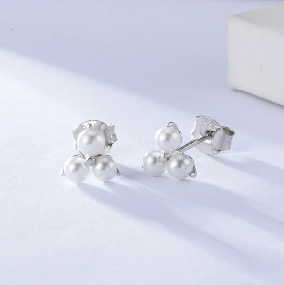 Silver Dainty Pearl Studs