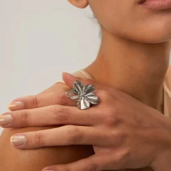 Silver Flower Statement Earrings