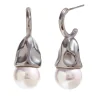 Silver Hammered Drop Pearl Earrings