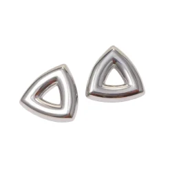 Silver Hollow Triangle Statement Earrings