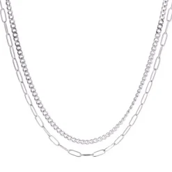 Silver Layered Mini Cuban Paper Clip Chain
