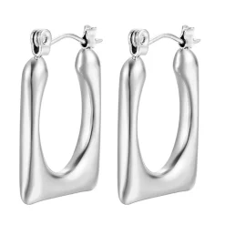 Silver Smooth Oval Square Hoops