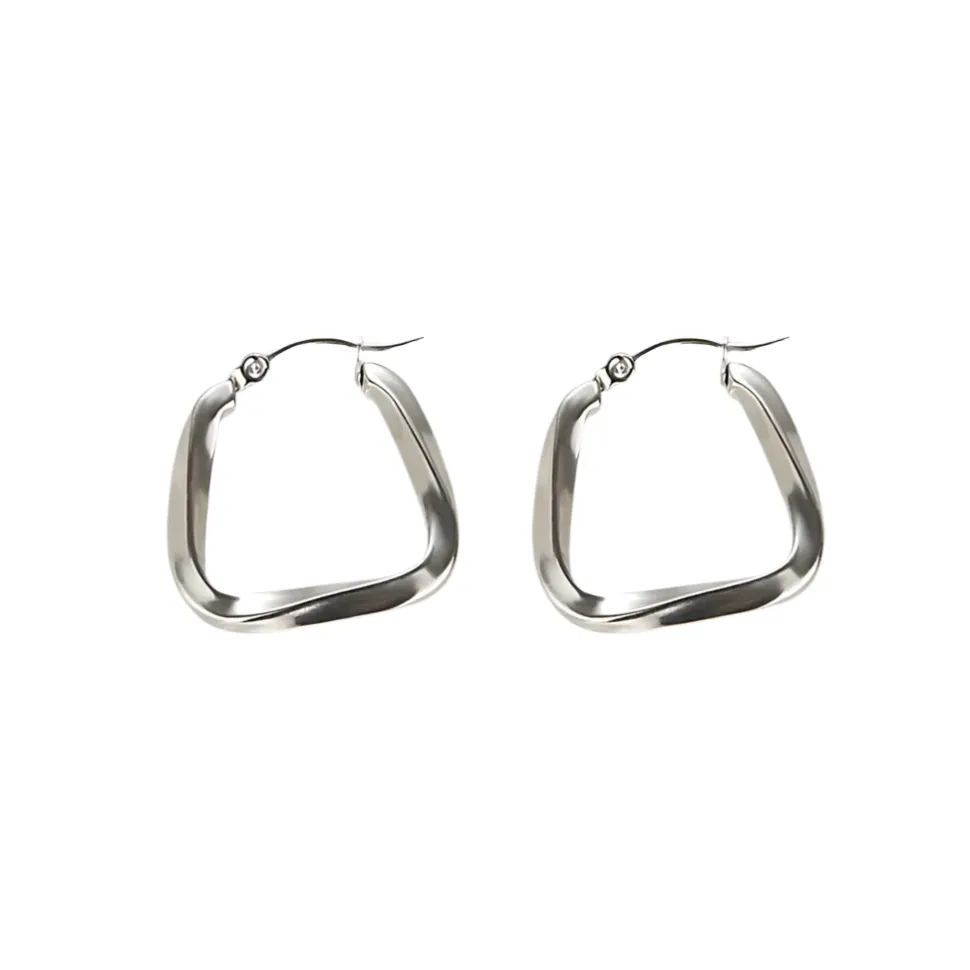 Silver Textured Geometric Square Hoops in 18K Gold-Plating