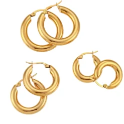 Smooth Tube Round Hoops in 18K Gold-Plating