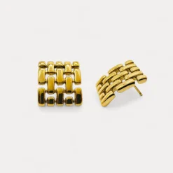Square Mesh Studs in 18K Gold-Plating
