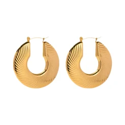 Stripe Round Hoops in 18K Gold-Plating