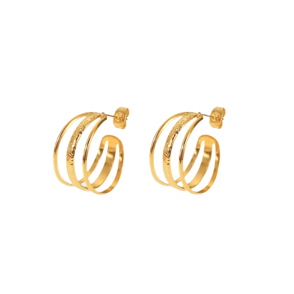 Three Layer Open C-Hoops in 18K Gold-Plating