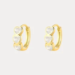 Triple Heart Vermeil Huggies in 18K Gold-Plating with Cubic Zirconia