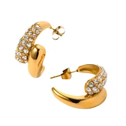 Twisted Half Circle Earrings in 18K Gold-Plating with Cubic Zirconia