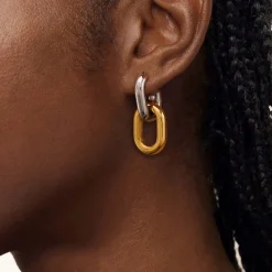 Two Tone Link Statement Earrings