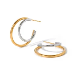 Two Tone Thin Double Layer Earrings
