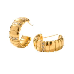 Vermeil Caterpillar C-Shape Hoops in 18K Gold-Plating with Cubic Zirconia