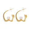Wavy Pearl C Hoops in 18K Gold-Plating